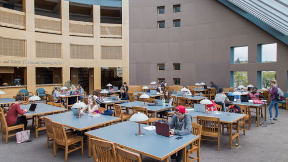 students on the second floor of the library